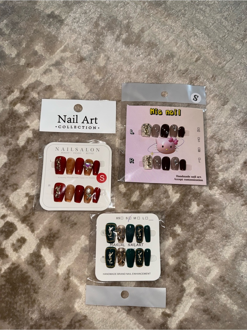 Nail Art Collection Women’s Press-On Nails - Red, Brown, Green Assortment